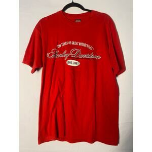 Harley Davidson 1903- 2003 Anniversary Uke's Kenosha, WI Red Graphic Shirt Large
